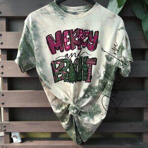 Merry & Bright Green Tie Dye Short Sleeve T Shirt Size Medium Distressed NEW